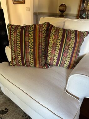 MacKenzie-Childs Striped Accent Pillows in Red, Green & Gold